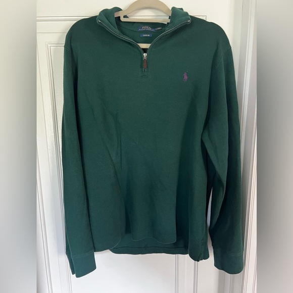 Polo Ralph Lauren Estate Rib Quarter-Zip Pullover – Forest Green, Logo , Size L - Picture 12 of 12